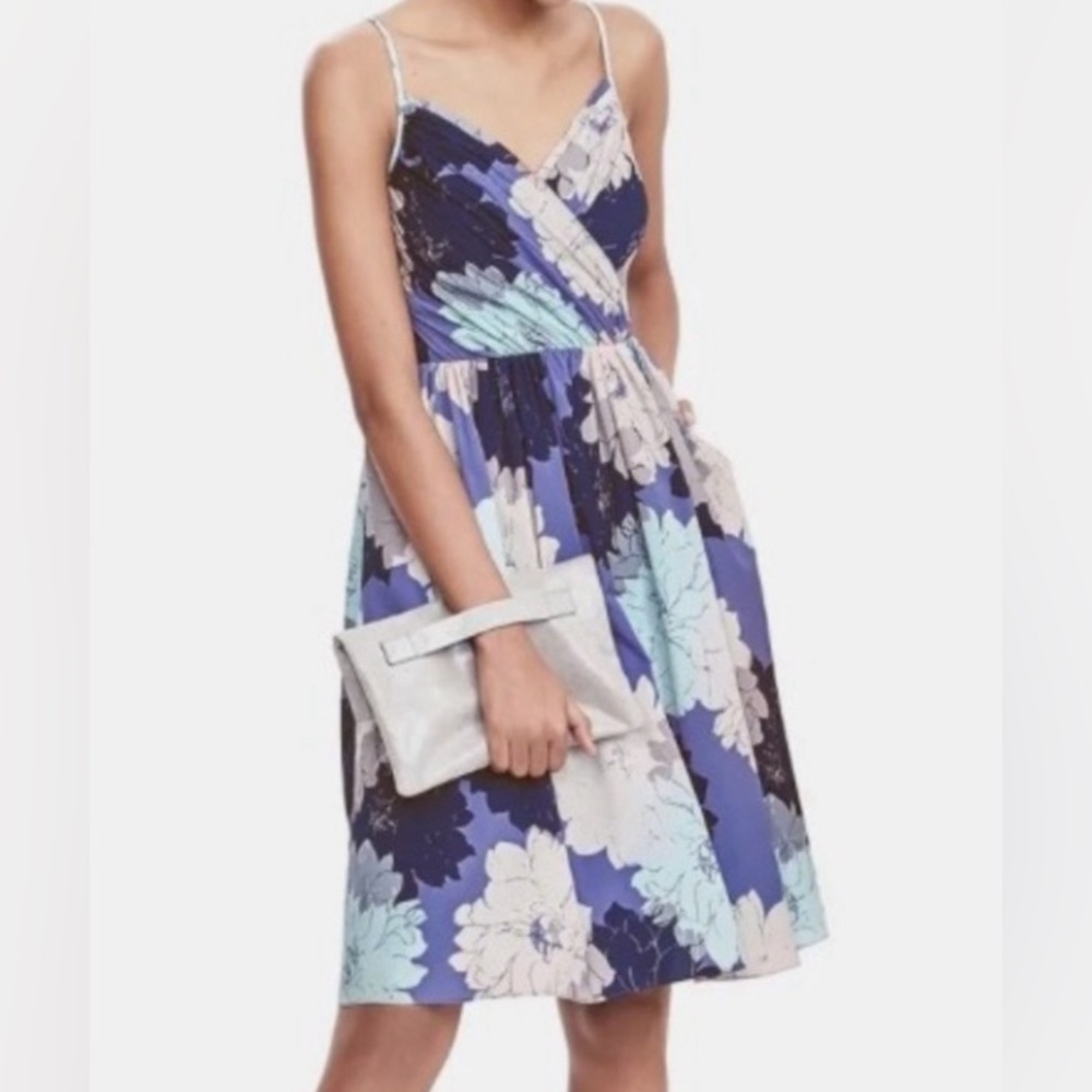 Banana Republic Strappy Crossover Blue Floral Dress